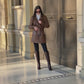 Brown Embossment Logo Genuine Leather Long Trench Coat