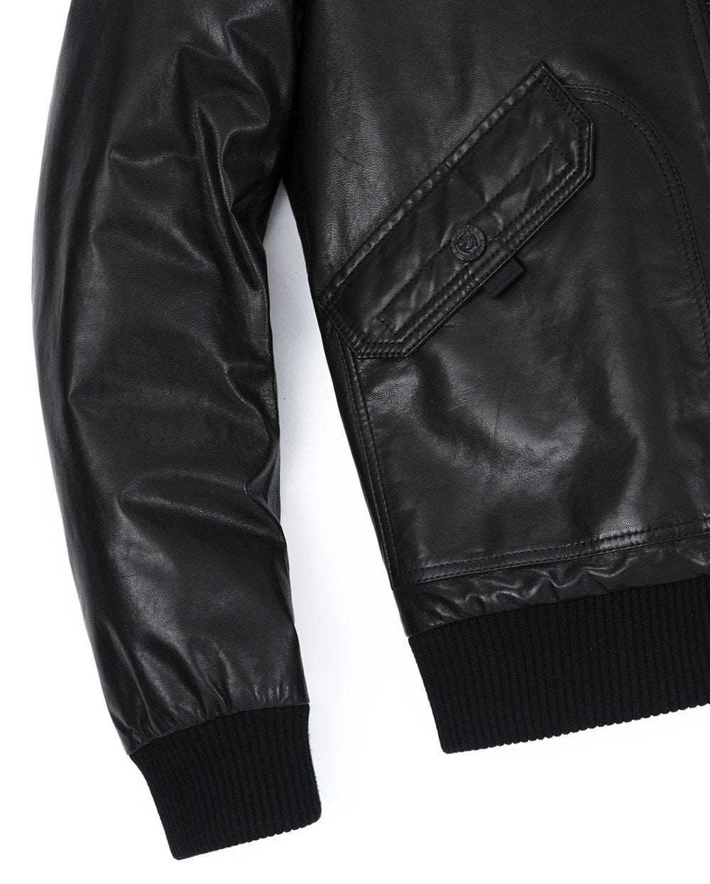 Black 3D Embroidery Patched Genuine Leather Bomber Jacket