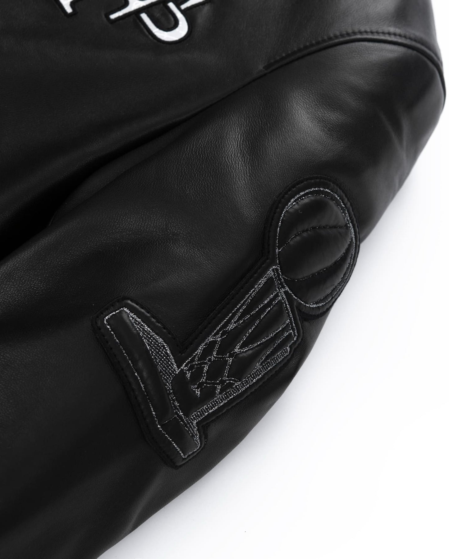 Black 3D Embroidery Patched Lambskin Moto Biker Leather Jacket