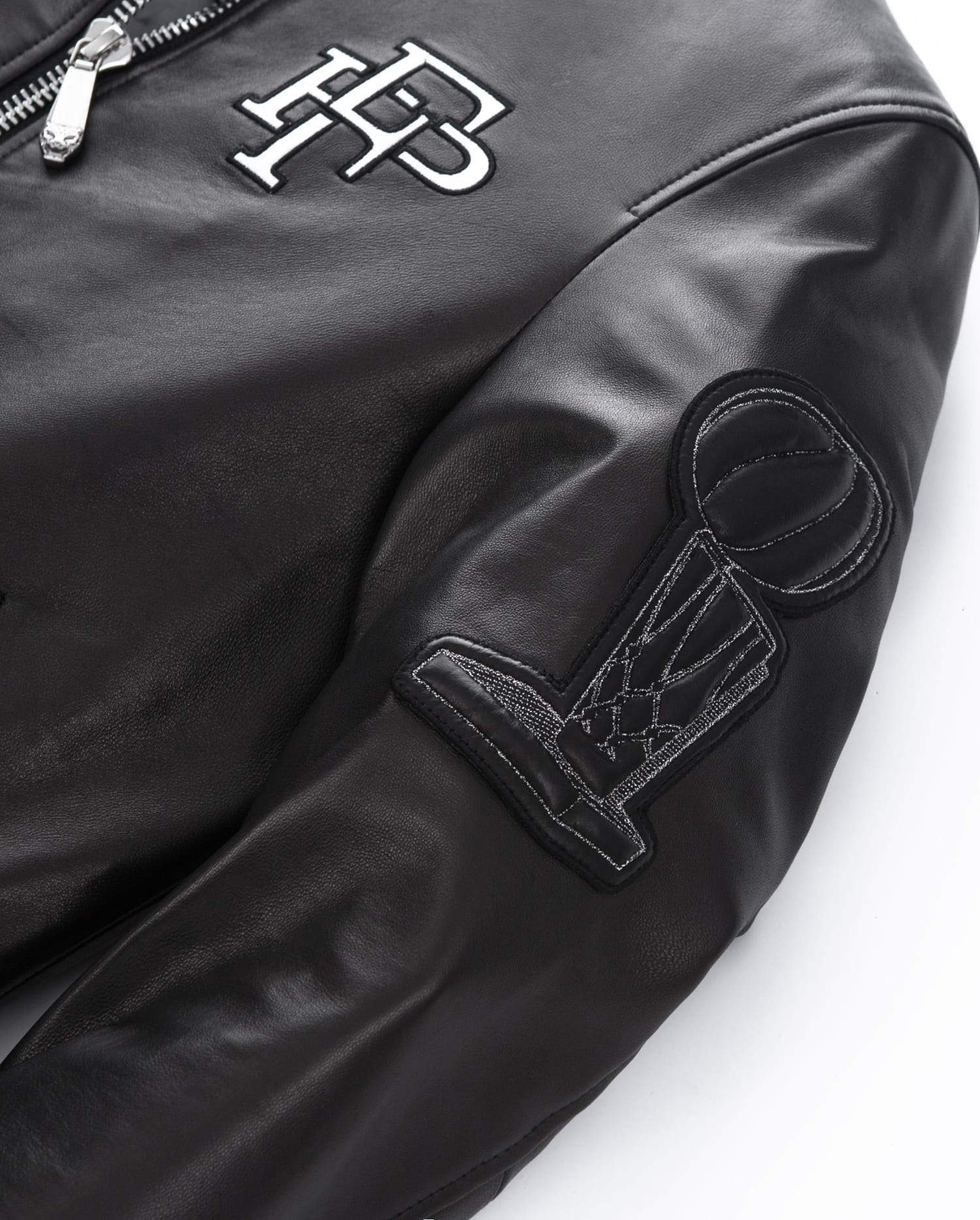 Black Embroidery Patches Varsity Letterman Bomber Leather Jacket