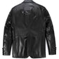 Black Indentation Patch Genuine Leather Blazer Coat