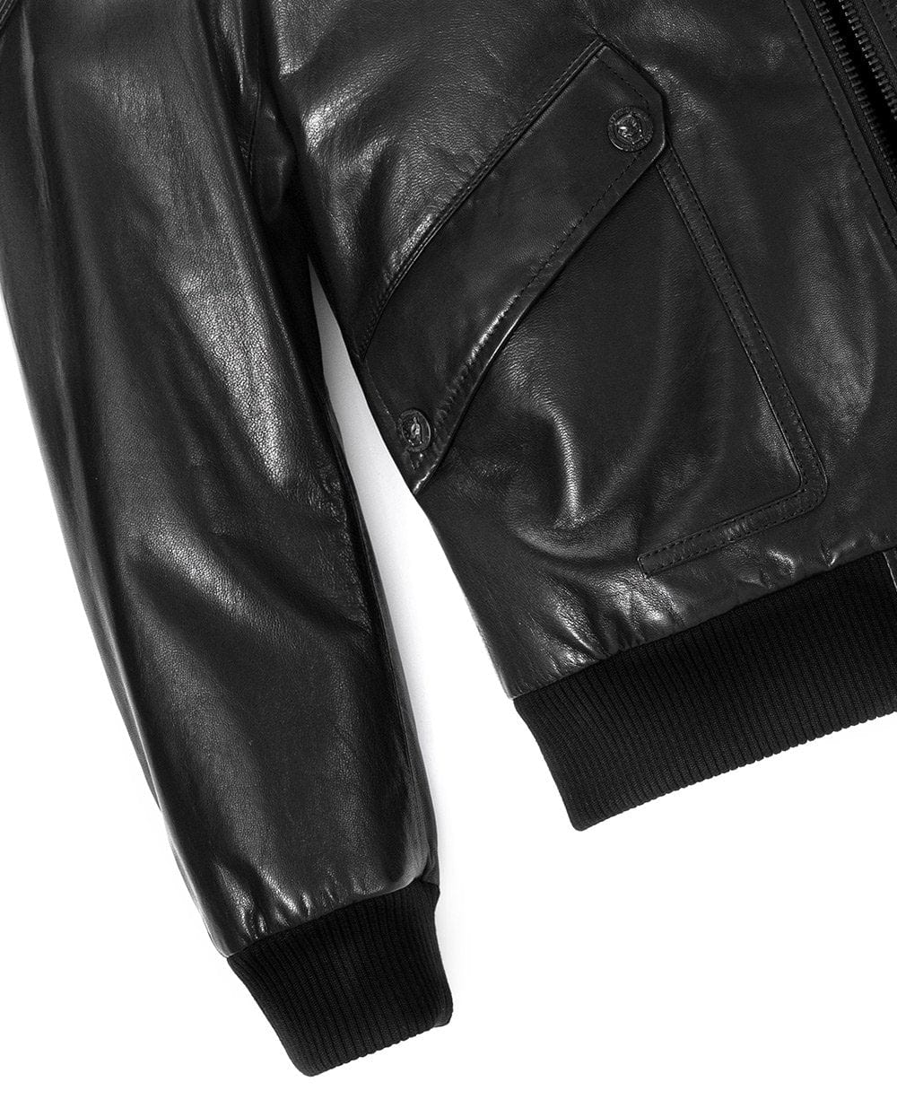 Black Leather Patches Genuine Leather Bomber Jacket