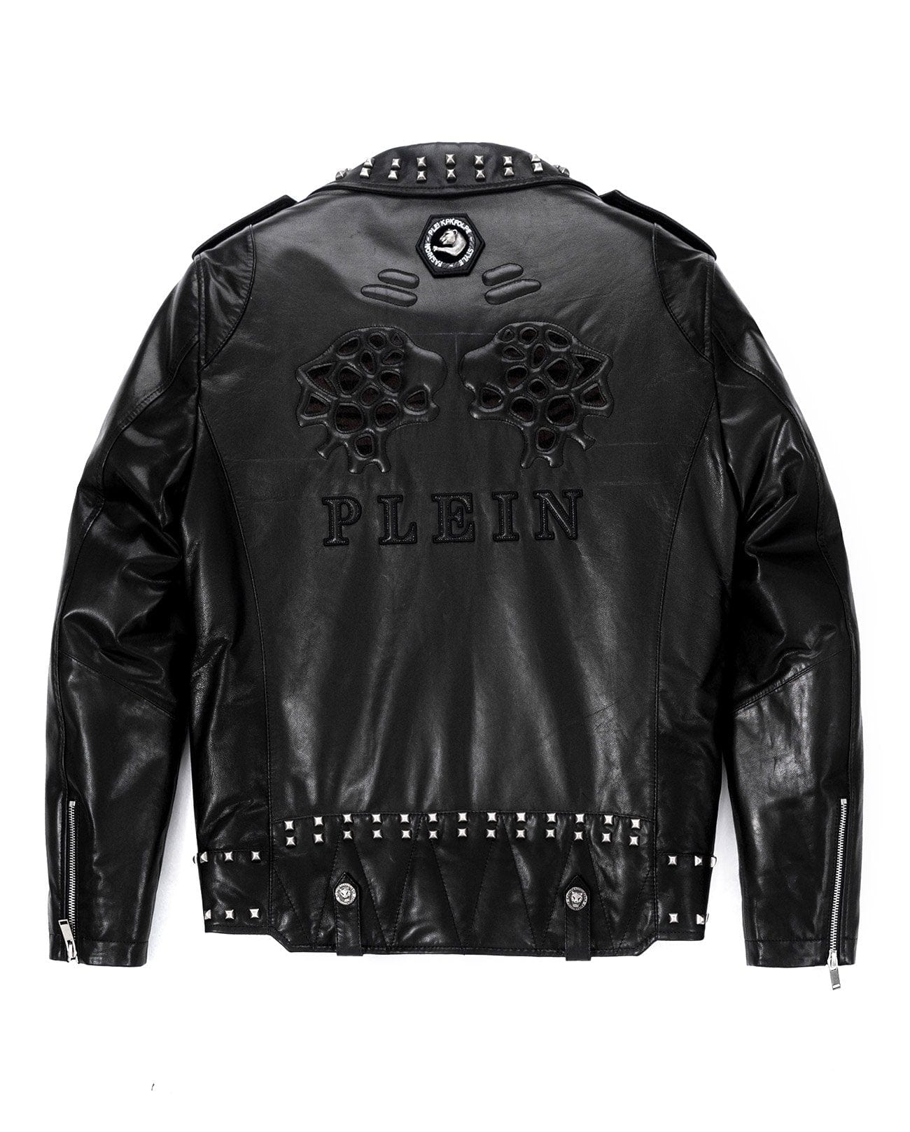 Black Metal Rivet Genuine Leather Moto Biker Jacket