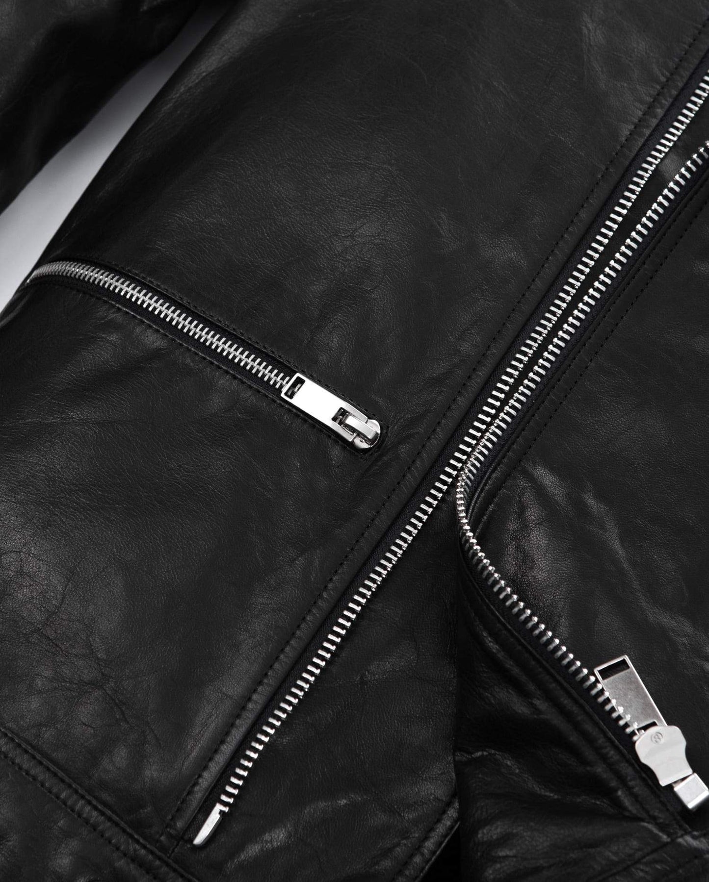 Black Multiple Zipped Slogan Print Moto Biker Leather Jacket