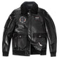 Black Patched Fur Collar Genuine Leather Bomber Jacket