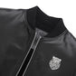 Black Pattern Patched Genuine Varsity Leather Bomber Jacket
