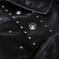Black Rivet Patched Punk Genuine Leather Moto Biker Jacket