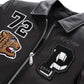 Black Shirt Collar Vintage Streetwear Designed Patches Leather Jacket