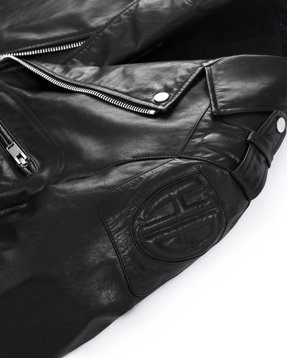Black Structured Quilted Belt Moto Biker Genuine Leather Jacket