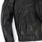 Black Structured Shirt Collar Patched Leather Bomber Jacket