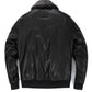 Black Wool Fur Collar Embroidery Genuine Leather Bomber Jacket