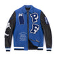 Blue-Black Splicing Designed Patches Genuine Leather Bomber Jacket
