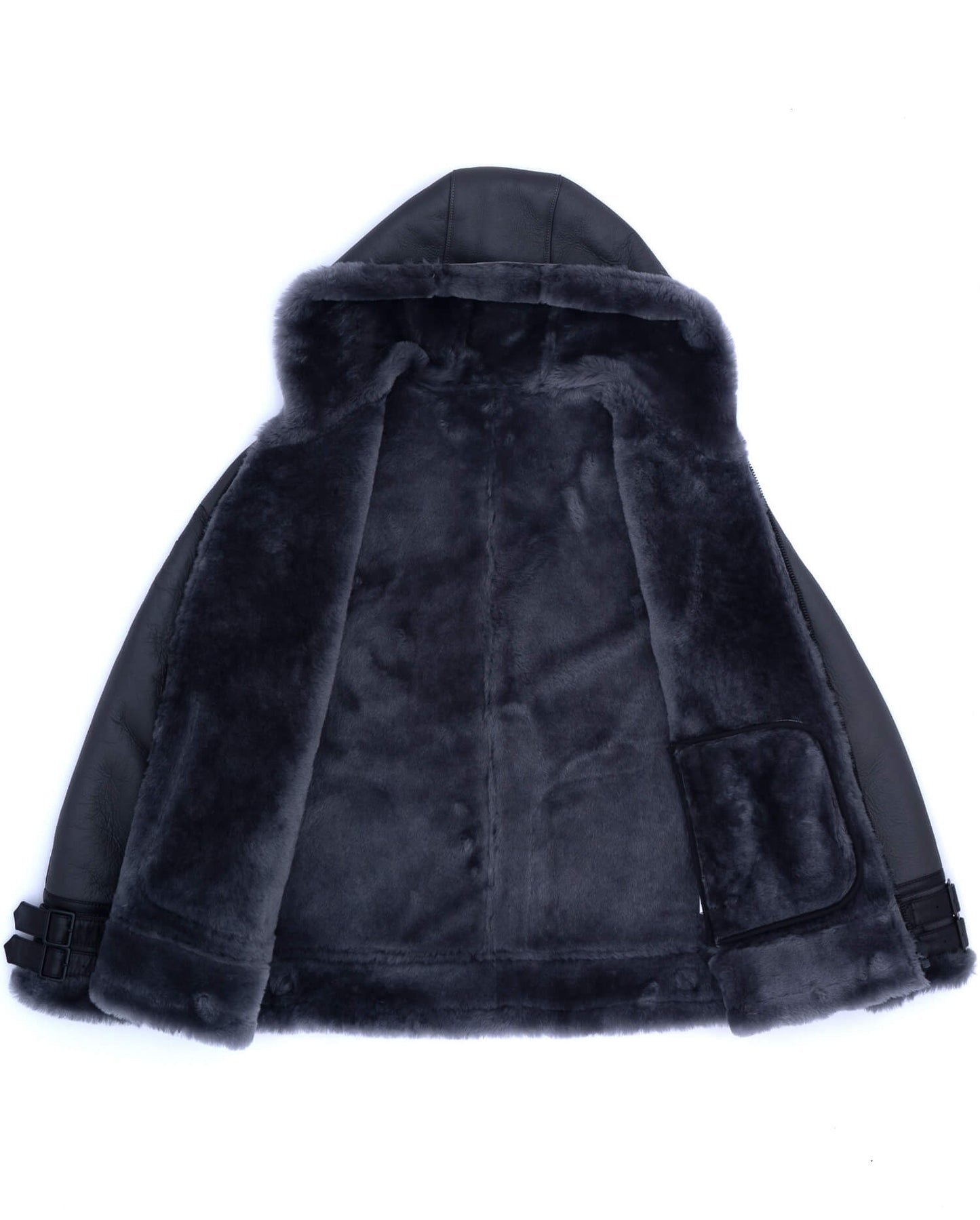 Charcoal Hooded Sheepskin Shearling B3 Bomber Jacket