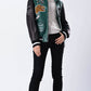 Embroidery Patched Lambskin Leather Bomber Varsity Jacket