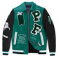 Green Lambskin Shirt Collar Leather Bomber Jacket