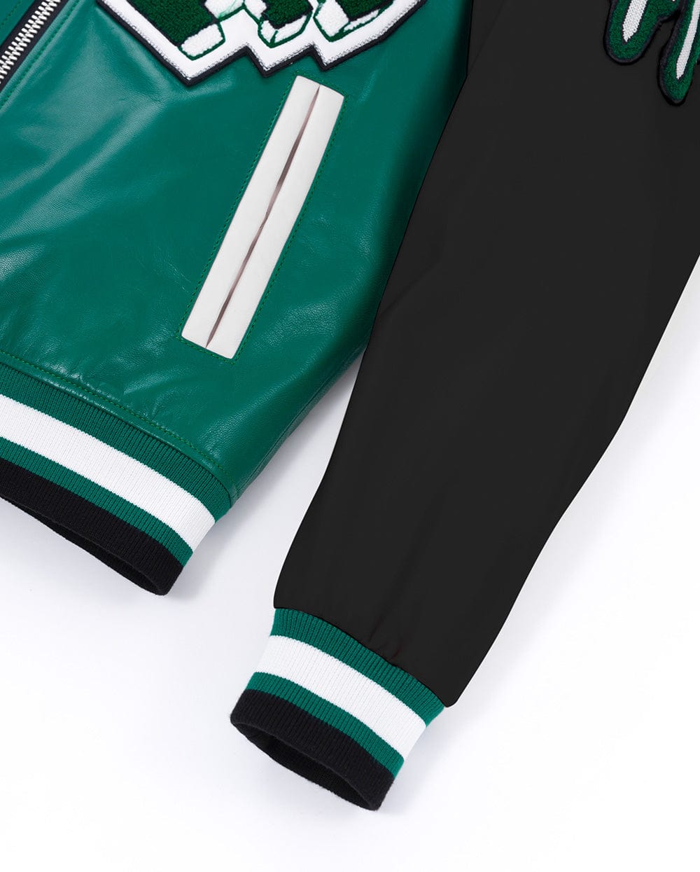 Green Lambskin Shirt Collar Leather Bomber Jacket