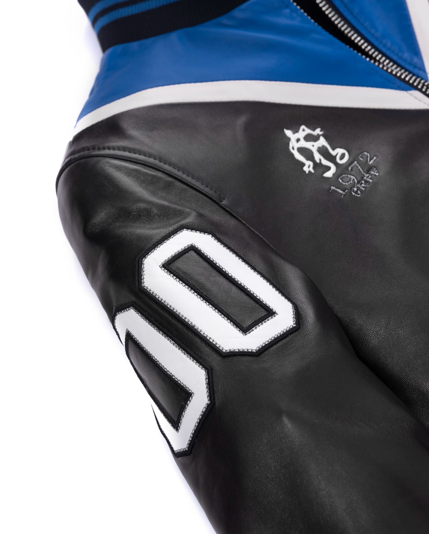 Lambskin Splicing Design Embroidery Genuine Leather Bomber Jacket