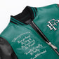 Lambskin Splicing Designed Embroidery Leather Varsity Bomber Jacket