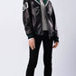 Lambskin Color Splicing Pattern Patched Leather Bomber Jacket