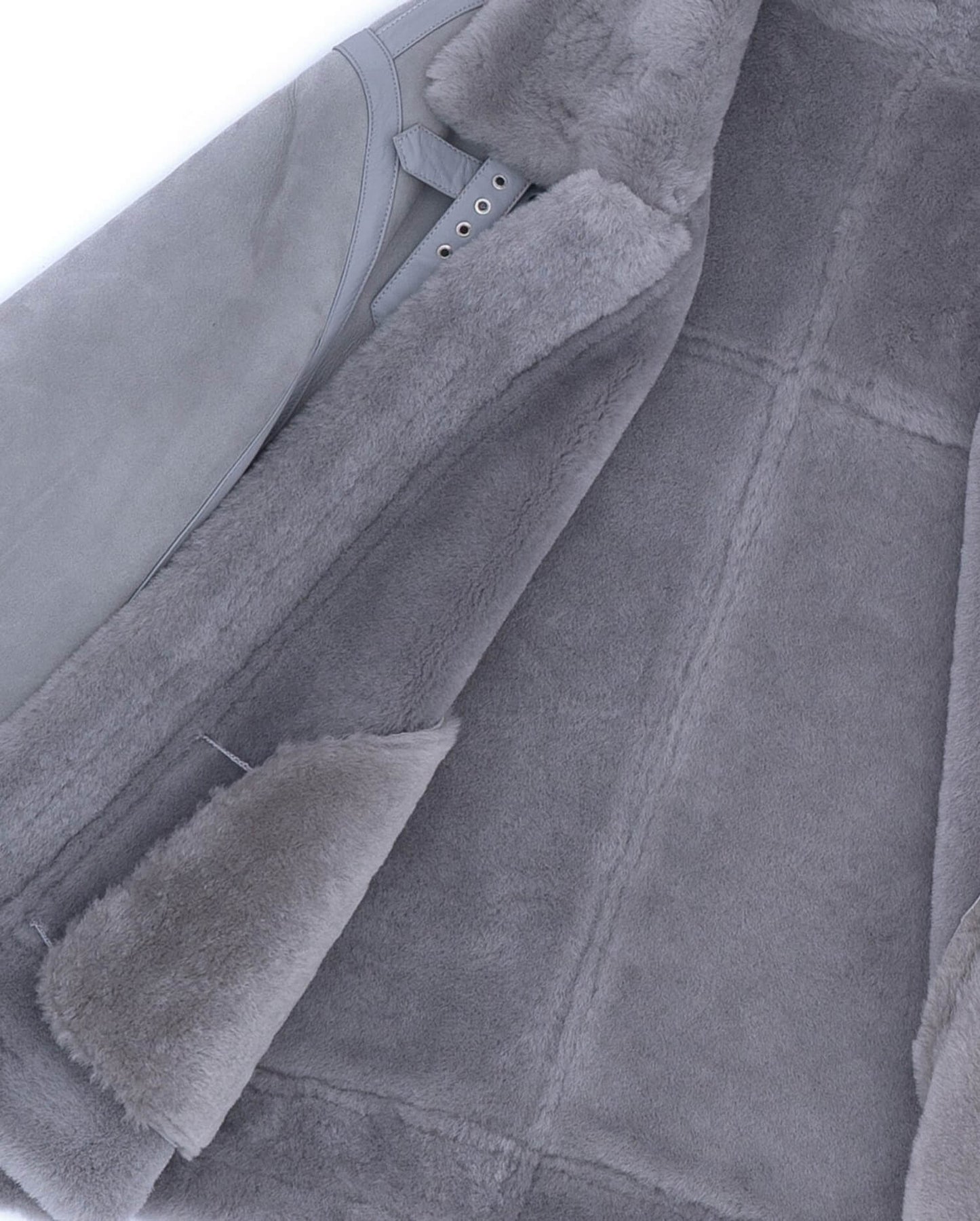 Merino Lambskin Shearling Coat Moto Jacket Grey