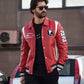 Red Genuine Leather Bomber Jacket Varsity Jacket