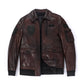 Dark Brown Patched Goatskin Leather Bomber Jacket