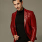  Classic Red Buttoned Goatskin Blazer Jacket