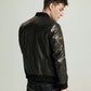 Embroidered Vegetable Tanned Goatskin Baseball Jacket with Knitted Baseball Collar