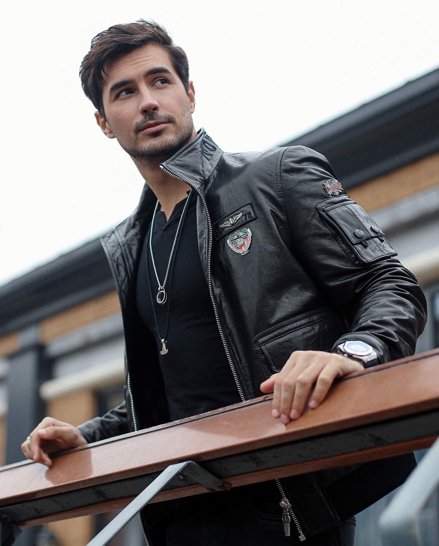 Men, Black, Unique Leather Design Leather Coats Jackets